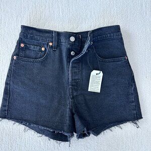 Levi Black Denim Ribcage Shorts